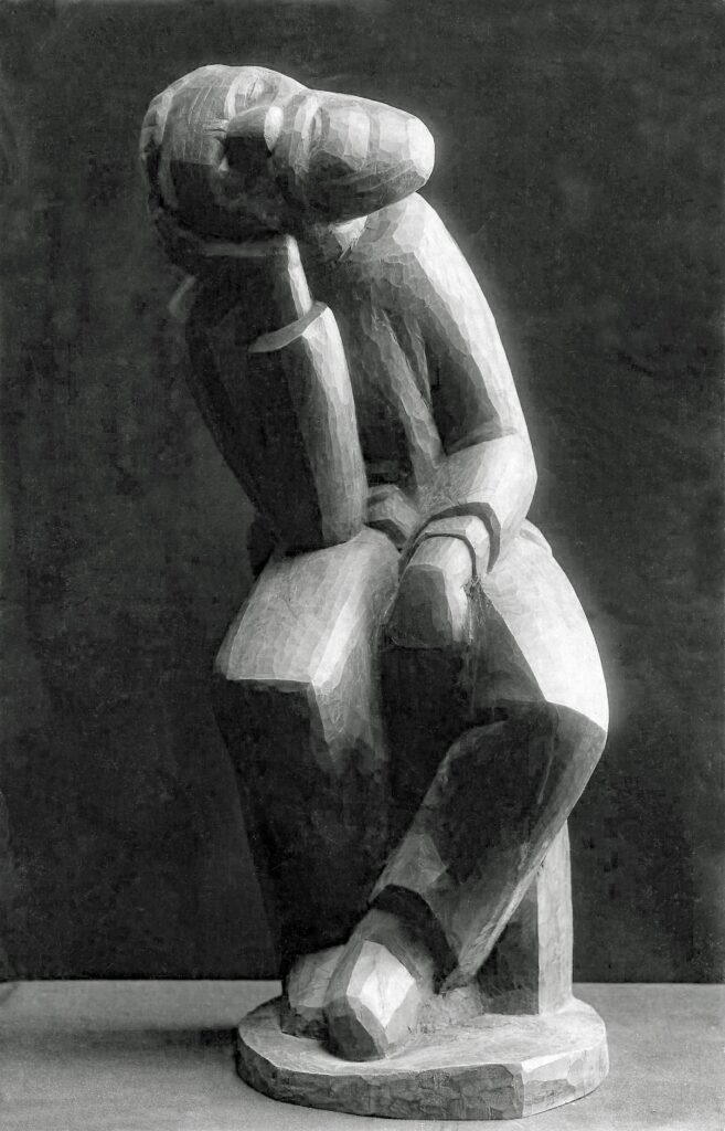 Philipp Harth Der Denker Skulptur Lindenholz 1921 The Thinker sculpture limewood