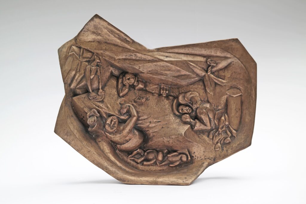 Philipp Harth Familie beim Abendbrot 1918 Relief Bronze family at evening bread